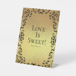 金ゴールド&ブラックスワール結婚ゴシックのスイーツテーブル 台座サイン