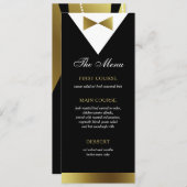 金ゴールド&ブラックタキシードメニューカモダンード， フォーマル メニュー (正面/裏面)