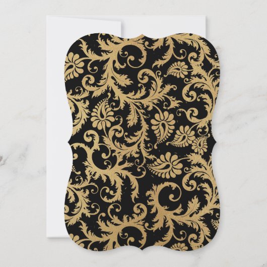 金ゴールド&ブラックダマスクスワーズ結婚式招待状 招待状 (裏面)
