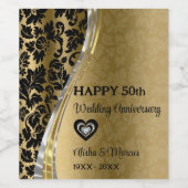 金ゴールド&ブラックダマスコウェディングアニバーサリーワインラベル ワインラベル (シングルラベル)