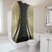 金ゴールド&ブラックダマスジオメトリックモダンデザイン シャワーカーテン (インサイチュ)