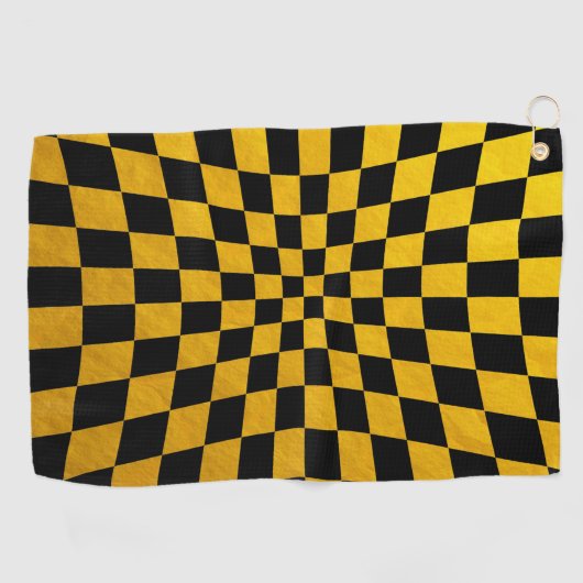 金ゴールド&ブラックチェックスクエアモザイクゴルフ/スポーツ ゴルフタオル (横)