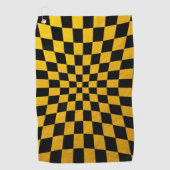 金ゴールド&ブラックチェックスクエアモザイクゴルフ/スポーツ ゴルフタオル (正面)