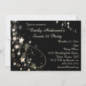 金ゴールド&ブラックハリウッドスタースウィート16誕生日 招待状 (正面)