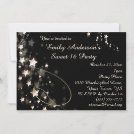 金ゴールド&ブラックハリウッドスタースウィート16誕生日 招待状