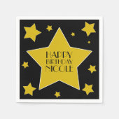 金ゴールド&ブラックハリウッドスター誕生日 スタンダードカクテルナプキン (正面)
