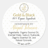 金ゴールド&ブラックハンドメイドホームメイドバス&体ラベル ラウンドシール (正面)