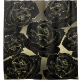 金ゴールド&ブラックバラグラムエレガントクラッシシック シャワーカーテン (正面)