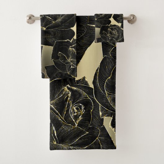 金ゴールド&ブラックバラグラムエレガントクラッシシック バスタオルセット (インサイチュ)