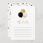 金ゴールド&ブラックバルーンパーティーお礼ノートカード サンキューカード (正面/裏面)