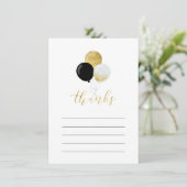 金ゴールド&ブラックバルーンパーティーお礼ノートカード サンキューカード (スタンド正面)