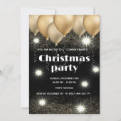 金ゴールド/ブラックバルーン企業のクリスマスパーティー 招待状 (正面)
