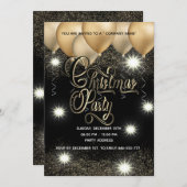 金ゴールド/ブラックバルーン企業のクリスマスパーティー 招待状 (正面/裏面)