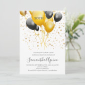 金ゴールド&ブラックバルーン星白番50誕生日 招待状 (スタンド正面)