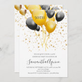 金ゴールド&ブラックバルーン星白番50誕生日 招待状 (正面/裏面)