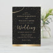 金ゴールド&ブラックビューティフルエレガントなウェディング招待状 招待状 (スタンド正面)