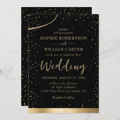 金ゴールド&ブラックビューティフルエレガントなウェディング招待状 招待状 (正面/裏面)
