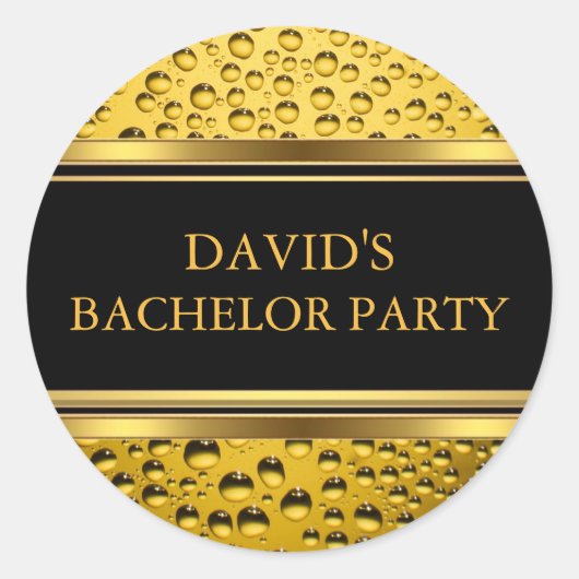金ゴールド&ブラックビールバチュラーパーティシール ラウンドシール (正面)