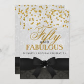 金ゴールド&ブラックファブラス50thバースデーパーティー招待状 招待状 (正面/裏面)
