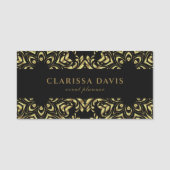 金ゴールド&ブラックフォイルフェイクラグジュアリーダエレガントマスク 名札 (正面)