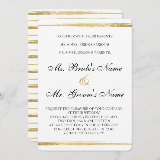 金ゴールド&ブラックフォーマル結婚式招待状 招待状 (正面/裏面)