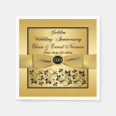 金ゴールド，ブラックフローラゴールデンアニバーサリーナプキンス スタンダードカクテルナプキン (正面)