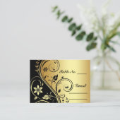 金ゴールド&ブラックフローラスクロールテーブル番号プレイスカード プレイスカード (スタンド正面)