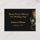 金ゴールド&ブラックフローラスクロールテーブル番号プレイスカード プレイスカード (裏面)