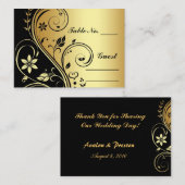 金ゴールド&ブラックフローラスクロールテーブル番号プレイスカード プレイスカード (正面/裏面)