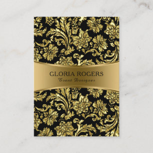 金ゴールド&ブラックフローラダマスクイベントデザイナーテンプレート 名刺