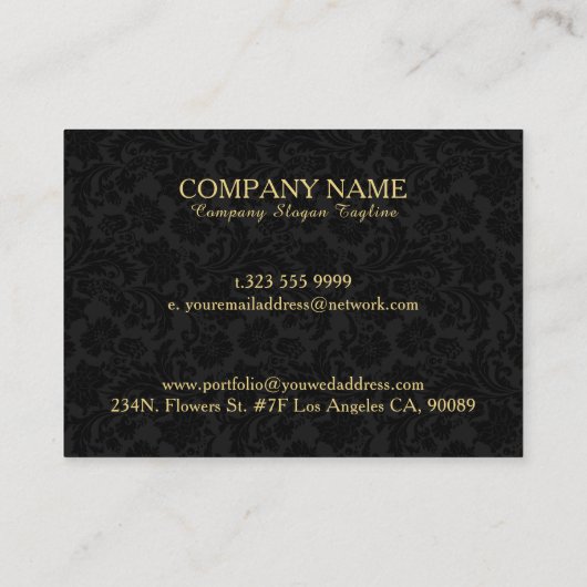 金ゴールド&ブラックフローラダマスクイベントデザイナーテンプレート 名刺 (裏面)