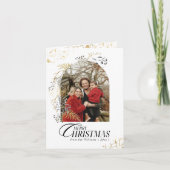 金ゴールド&ブラックフローラボホアーチフォトクリスマス カード (正面)