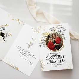 金ゴールド&ブラックフローラボホアーチフォトクリスマス カード