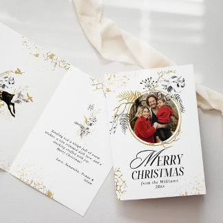 金ゴールド&ブラックフローラボホアーチフォトクリスマス カード