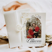 金ゴールド&ブラックフローラボホアーチフォトクリスマス シーズンカード