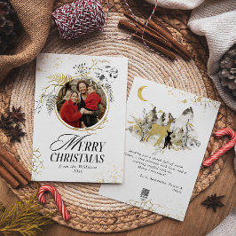 金ゴールド&ブラックフローラリースフォトクリスマス シーズンカード