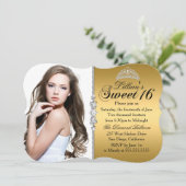 金ゴールド&ブラックプリンセスティアラスウィート16誕生日 招待状 (スタンド正面)