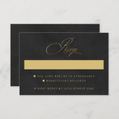 金ゴールド&ブラックベルベットのテクスチャ結婚模倣 出欠カード (正面/裏面)