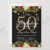 金ゴールド&ブラックホリデーグリッター50歳誕生日パーティー 招待状 (正面)