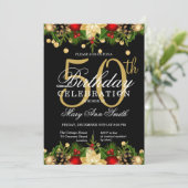 金ゴールド&ブラックホリデーグリッター50歳誕生日パーティー 招待状 (スタンド正面)