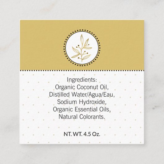 金ゴールド&ブラックホームメイドバス&体ラベル |ラベル スクエア名刺 (裏面)