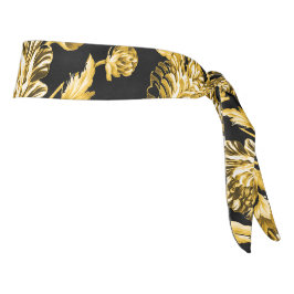 金ゴールド&ブラックボモダンタニカルフローラ タイヘッドバンド