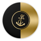 金ゴールド&ブラックボ航海のートいかり幾何学的デザイン セラミックノブ (正面)