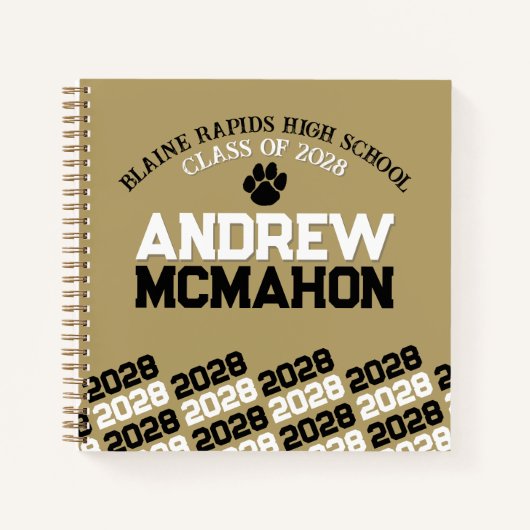 金ゴールド&ブラックポープリント卒業ゲストブック ノートブック (正面)