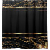金ゴールド&ブラックマーブルデザイン シャワーカーテン (正面)
