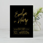 金ゴールド&ブラックモダンオールタイムパーティーイベント 箔招待状 (立ち正面)