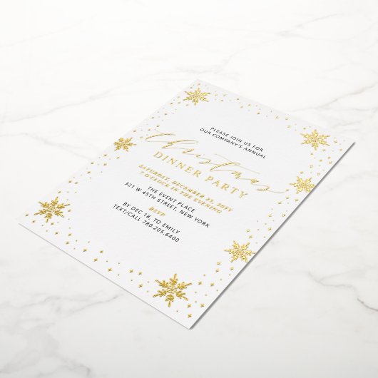 金ゴールド&ブラックモダンクリスマスホリデーディナーパーティー 箔招待状 (回転した状態)