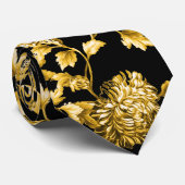 金ゴールド&ブラックモダンヴィンテージ植物性フローラトイル ネクタイ (ロール)