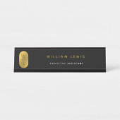 金ゴールド&ブラックモノグラムミニマモダンリスト デスクネームプレート (正面)