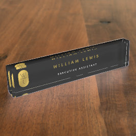 金ゴールド&ブラックモノグラムミニマモダンリスト デスクネームプレート